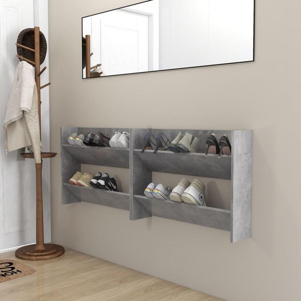 The Living Store Scarpiere A Muro 2 Pz. Grigio Cemento 80X18X60 Cm Materiale A Base Di Legno-image