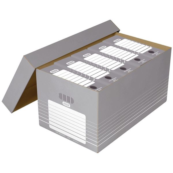 Elba Tric Scatola Per Archivio E Trasporto A4, Grigio-Bianco In Robusto Cartone Ondulato, Dimensioni: (L)350 X (P)585 X (H)300 Mm - 1 Pezzo (83427)-image