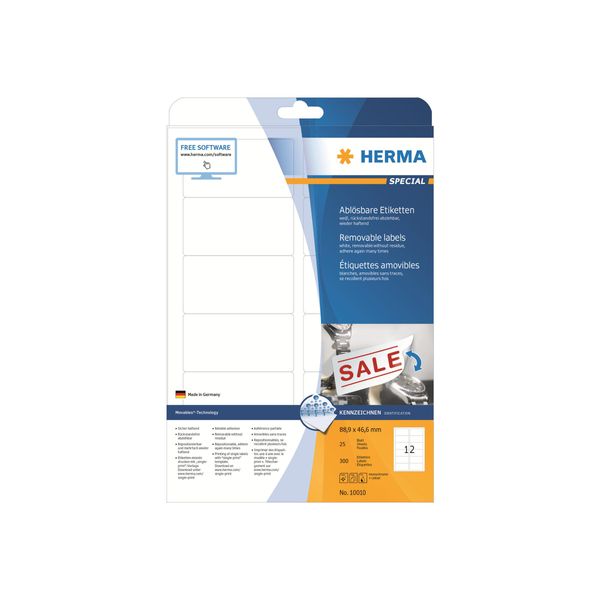 Herma Herma Etichette Rimovibili A4 88,9X46,6 Mm Bianco Carta Mobile/Rimovibile Opaca 300 Pz.-image