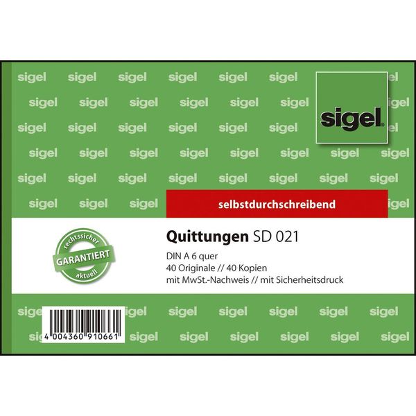 Sigel SD021 Ricevute Con Stampa Di Sicurezza - A6 Orizzontale, Sd, Mp, 2 X 40 Fogli-image