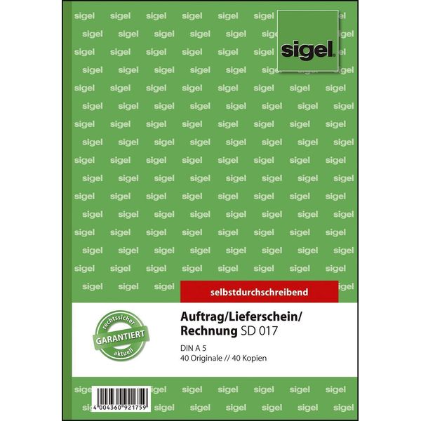 Sigel SD017 Libro Combinato /Nota Di Consegna/Fattura - A5, 1° E 2° Foglio Stampati, Sd, Mp, 2 X 40 Fogli-image