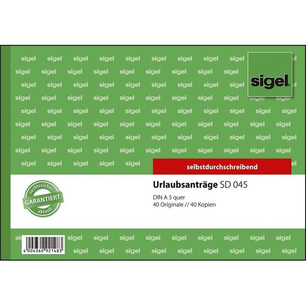 Sigel SD045 Applicazioni Per Le Vacanze - A5 Orizzontale, 1° E 2° Foglio Stampato, Sd, Mp, 2 X 40 Fogli-image