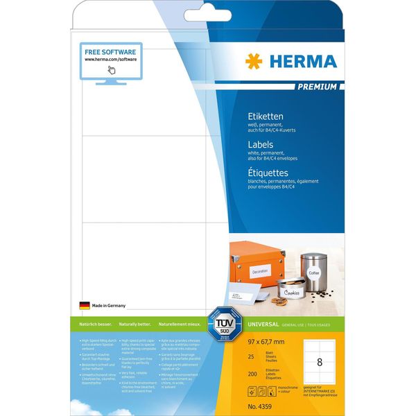 Herma 4359 4359 Etichette Premium - 97 X 67,7 Mm, Bianco, Opaco, Bordo, 200 Pezzi-image