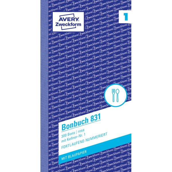Avery Zweckform® 831 831 Libro Delle Ricevute, Blocchetto Compatto, Con N. Cameriere, 2 X 50 Fogli, Rosa-image