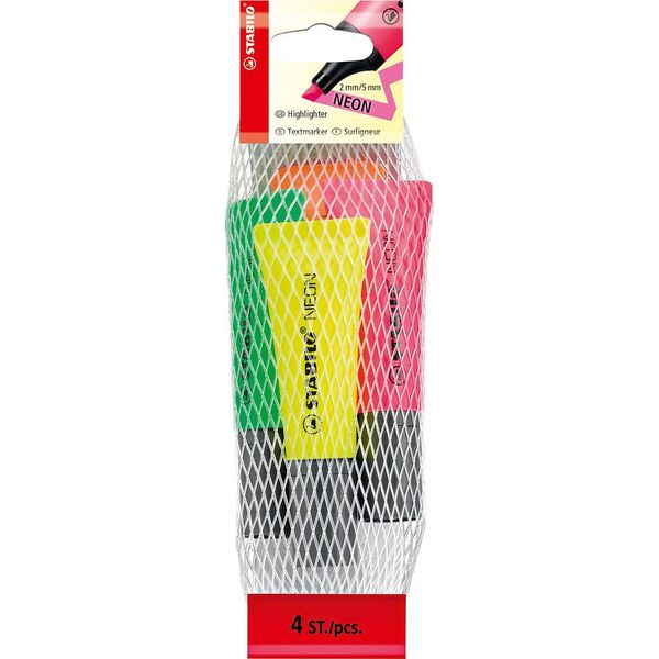Stabilo Neon Evidenziatore 4 Pz Punta Smussata Verde, Arancione, Rosa, Giallo-image