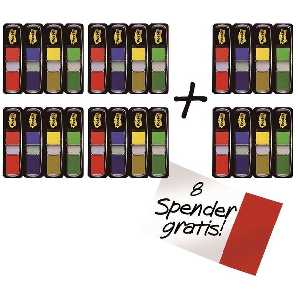 Post-It® Index 683-4+2 Strisce Adesive Index Mini - 11,9 X 43,2 Mm, Assortite, 16+8 Dispenser Con 35 Strisce Ciascuno-image