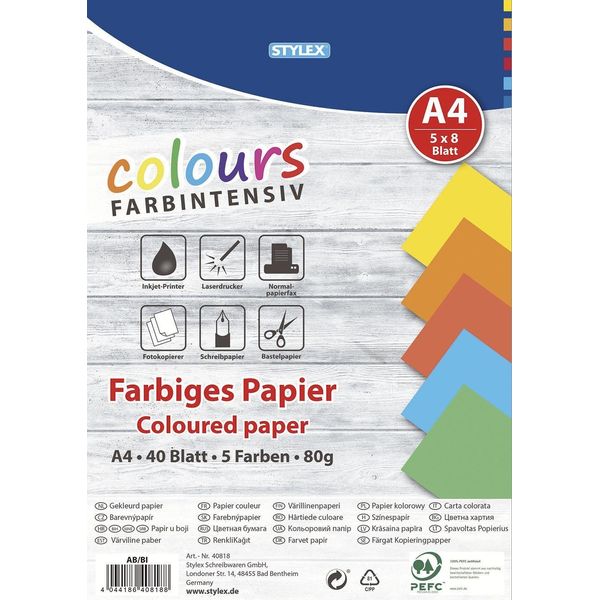 Stylex® 40818 Carta Per Copie - A4, 80 G/M², 40 Fogli, Assortita-image
