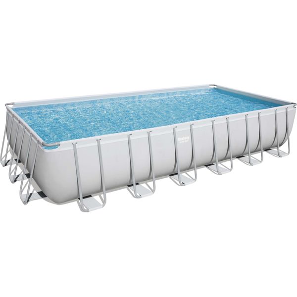 Bestway Power Steel™ Frame Pool Set Completo Con Pompa Filtro, Grigio Chiaro, Quadrato, 732 X 366 X 132 Cm-image