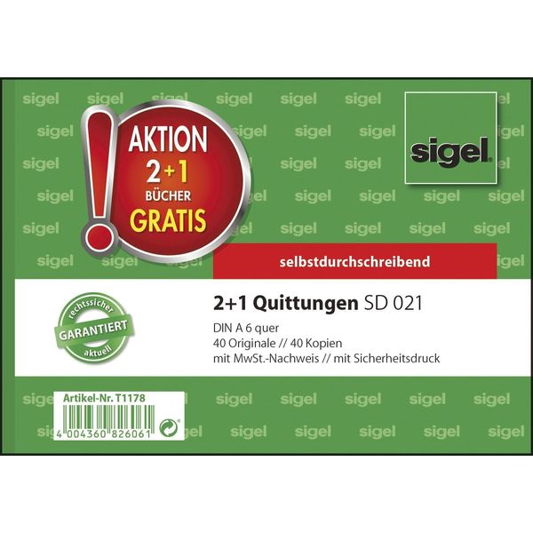 Sigel® T1178 2 + 1 Scontrini Promozionali Con Stampa Di Sicurezza - A6 Orizzontale, Sd, Mp, 2 X 40 Fogli-image