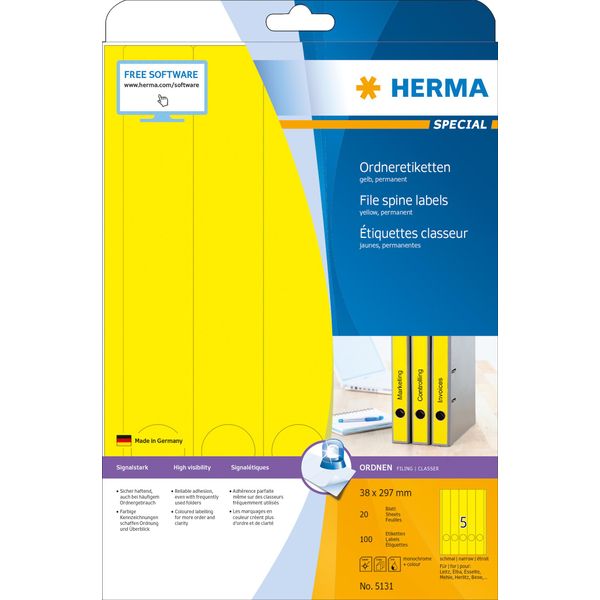 Etichette Angolari Per Cartelle Herma Special, 38 X 297 Mm, Giallo-image