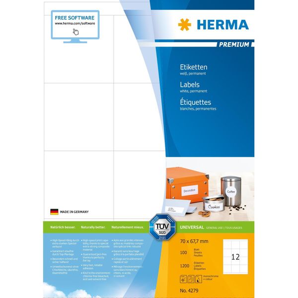 Herma Superprint - Selbstklebende Diskettenetiketten - Weiß - 67,7 X 70 Mm - 1200 Stck. (4279)-image