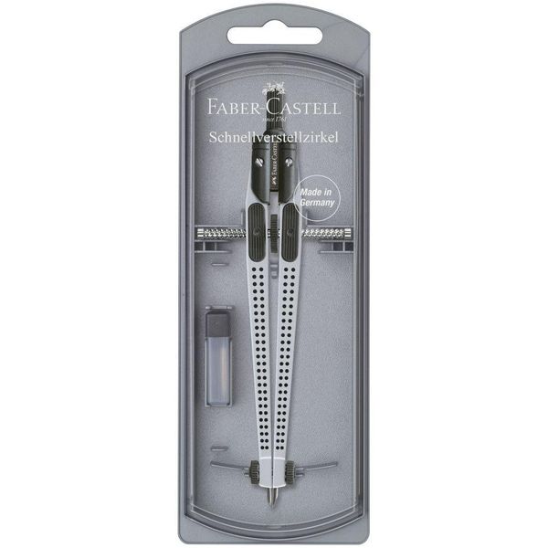 Faber-Castell 174472 Compasso A Regolazione Rapida Grip 2001 - Ø 390 Mm, 170 Mm, Argento, Custodia-image