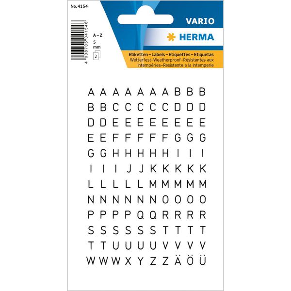 Herma 4154 4154 Etichette Per Lettere - A-Z, 5 Mm, Resistenti Alle Intemperie, Nero-image