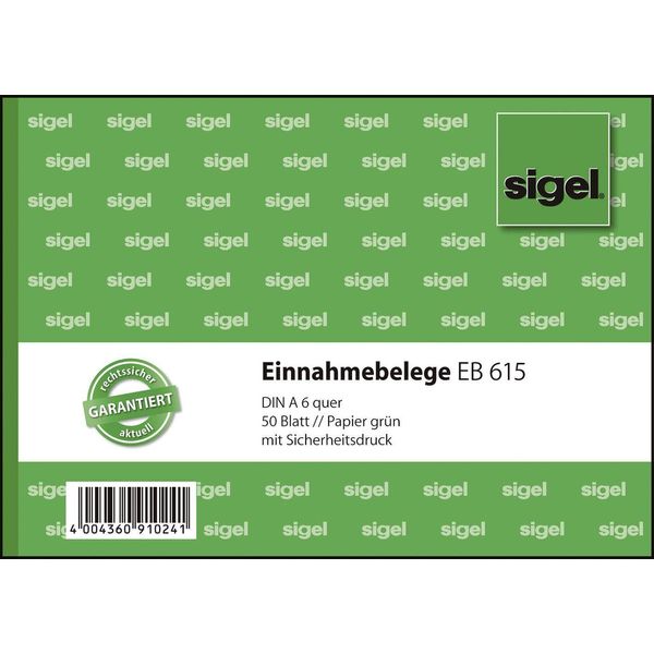 Sigel EB615 Ricevute - A6 Orizzontale, Verde Carta, Con Stampa Di Sicurezza, 50 Fogli-image