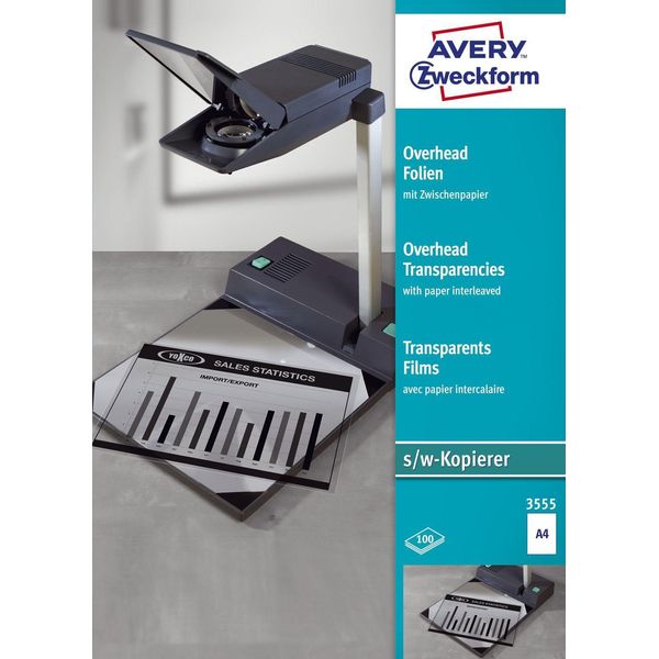 Avery Zweckform® 3555 Lucidi Per Lavagna Luminosa - A4, Non Patinati, Spessore 0,10 Mm, 100 Fogli-image