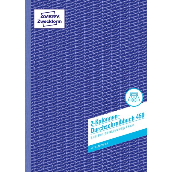 Avery Zweckform® 450 Libro Autocopiante A 450 Colonne, Din A4, 2 Colonne, 2 X 50 Fogli, Bianco-image