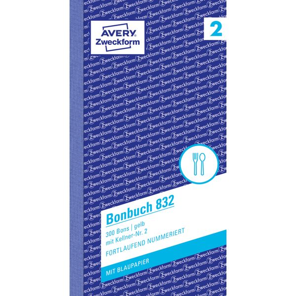 Avery Zweckform® 832 832 Libro Delle Ricevute, Blocco Compatto, Con N. Cameriere, 2 X 50 Fogli, Giallo-image