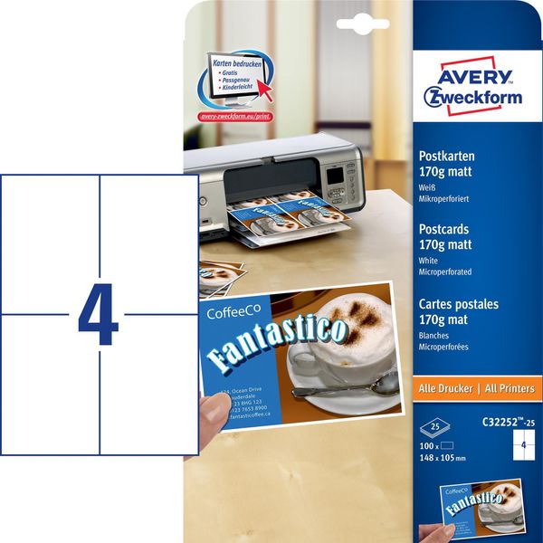 Avery Zweckform Postkarten, 170 G/Qm, (B)148 X (H)105 Mm-image