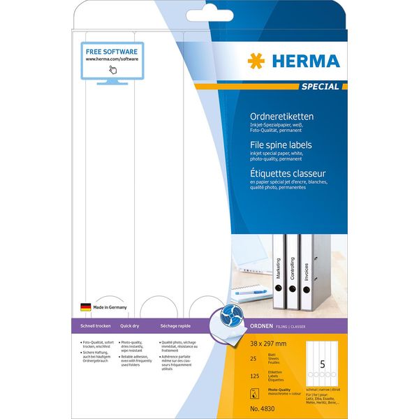 Herma 4830 Herma Inkjet Ordneretik. A4 Weiß 38X297 Mm Papier 125 St.-image