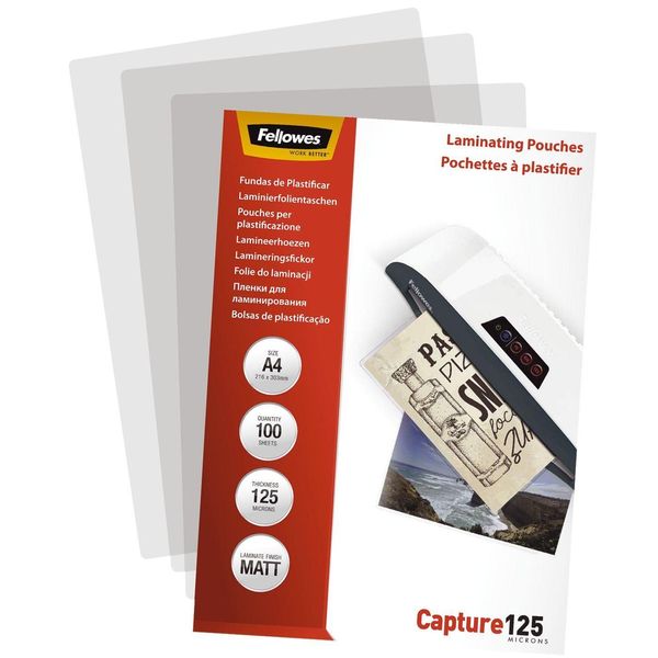 Fellowes® 5328502 Pellicola Di Laminazione Capture - A4, Opaca, 125 Mym, 100 Pezzi-image