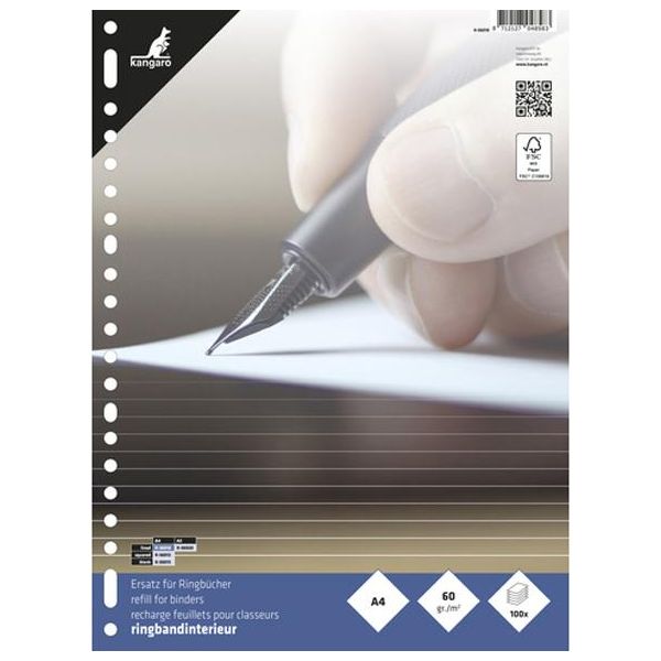 Kangaro K-56010 Kangaro Ringbucheinlagen, 220 X 297 Mm, Liniert, 100 Blatt-image