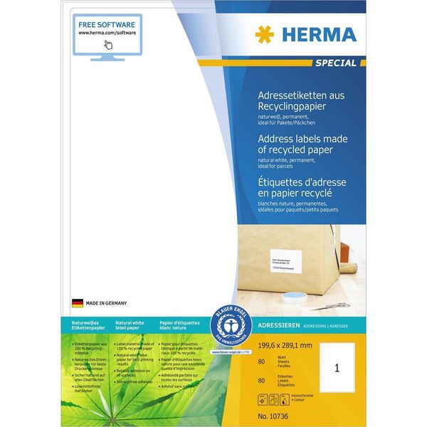 Herma 10736 Etichette Universali Herma Per Il Riciclaggio, 199,6 X 289,1 Mm, 80 Fogli-image