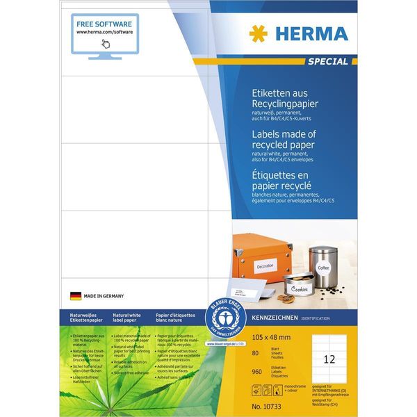 Herma 10733 Etichette Universali Herma Per Il Riciclaggio, 105 X 48 Mm, 80 Fogli-image