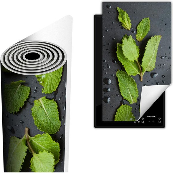 Copripiastra Per Fornelli Copripiastra Per Piano Cottura In Ceramica 30X52 Cm Tappetino Antiscivolo Roll-Up, Nero Menta-image