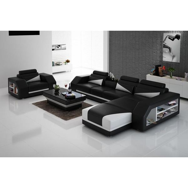 Divano In Pelle Divano Zona Giorno Divano Angolare + Poltrona Design Angolare Divano Moderno G8018F-image