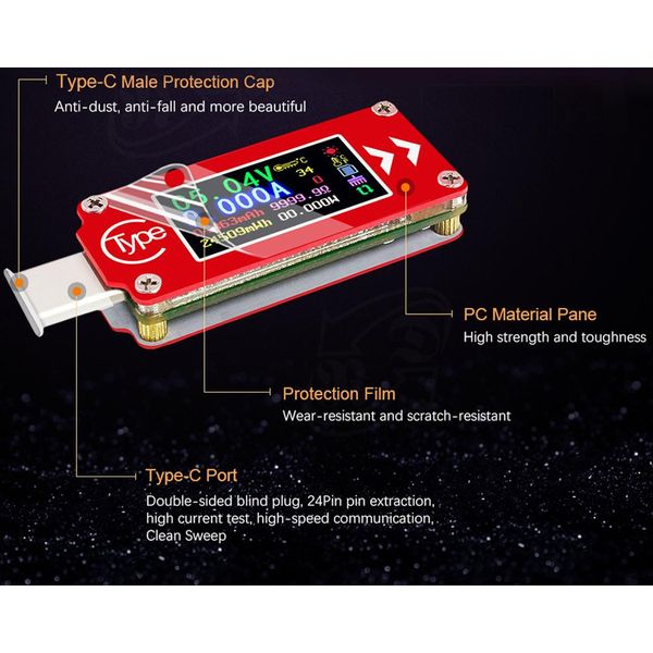TC64 Voltmetro Usb Type-C Display Lcd A Colori Amperometro Tensione Corrente Multimetro Batteria Pd Ricarica Power Bank Usb Tester-image
