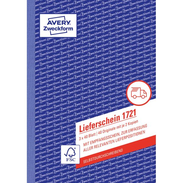Avery Zweckform® 1721 1721 Bolle Di Consegna Con Ricevuta, Din A5, Con Ricevuta, 3 X 40 Fogli, Bianco, Giallo, Rosa-image