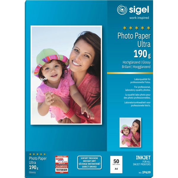 Sigel Ultra IP639 - GläNzend - A4 (210 X 297 Mm) - 190 G/M² - 50 Blatt Fotopapier (IP639)-image