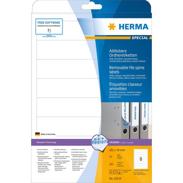 Etichette Per Cartelle A4 Bianco 192X34 Mm Carta Mobile-Rimovibile Opaca 200 Pz.-image