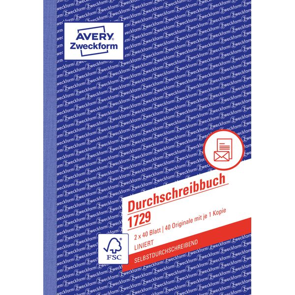 Avery Zweckform® 1729 1729 Libro Autocopiante, Din A5, Preperforato, 2 X 40 Fogli/10 Pezzi, Bianco, Giallo-image