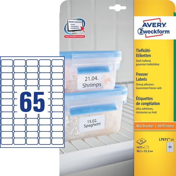 Avery Etichette Per Surgelazione Zweckform, 38,1 X 21,2 Mm, Bianco-image