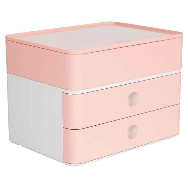 Han 1100-86 Cassettiera SMART-BOX Plus Allison Con Portautensili - Impilabile, 2 Cassetti, Bianco Neve/Rosa Fenicottero-image