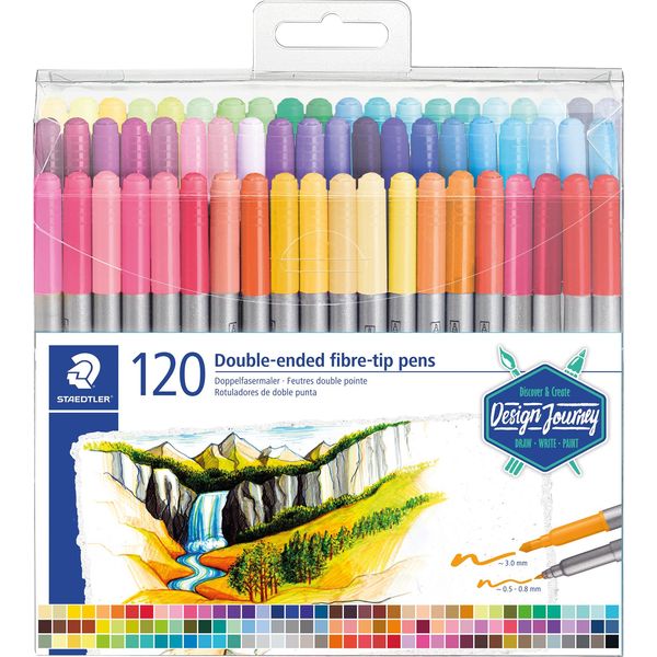 Staedtler 3200 TB120 Penne A Doppia Punta In Fibra Design Journey, Astuccio Da 120 Pezzi-image