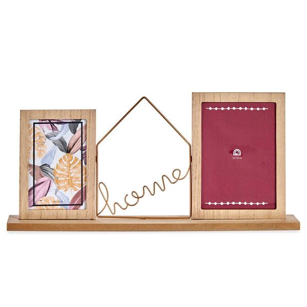 Portafoto In Legno Per 2 Foto Con Scritta Decorativa Home, 46 X 6 X 21,5 Cm-image