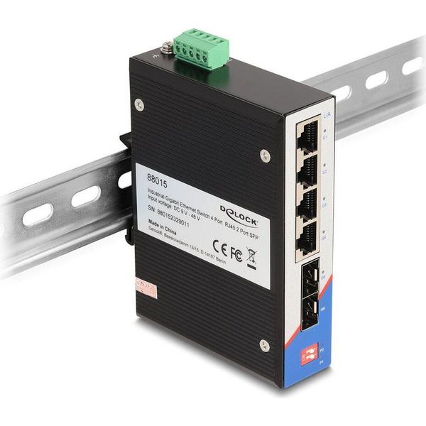 Delock - Switch - 4 X 10/100/1000 + 2 X Sfp - An Din-Schiene Montierbar (88015)-image