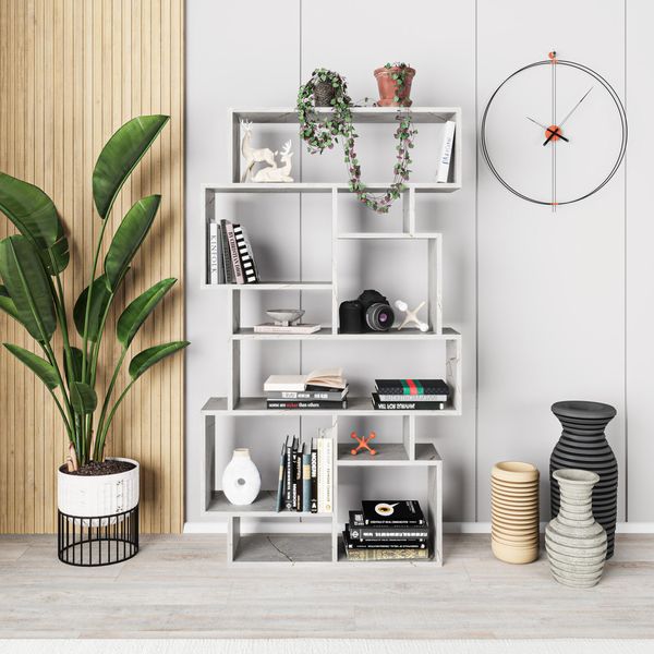 Decortie Karmato Libreria Moderna Espositore Effetto Marmo Oro 96 X 26 X 169 Cm-image