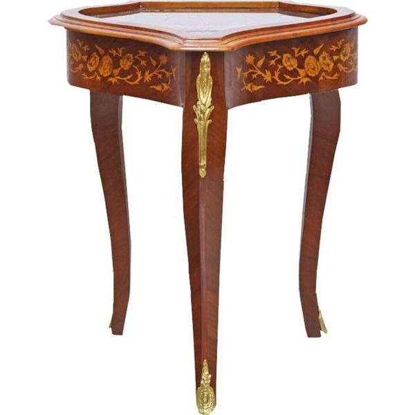 Casa Padrino Tavolino Barocco In Mogano Intarsiato/Oro H75 X 55 Cm - Tavolo Stile Antico Luigi Xvi - Mobili-image