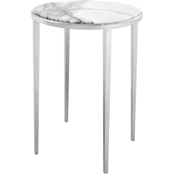 Tavolino Casa Padrino In Argento Con Piano In Marmo Bianco Ø 37,5 X H. 58 Cm - Mobili Soggiorno-image
