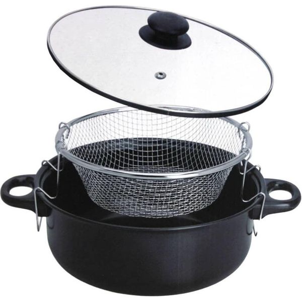 Excellent Houseware-Basic Friggitrice, Acciaio Al Carbonio, 21X9 Cm, 3,5 L, Nero-image
