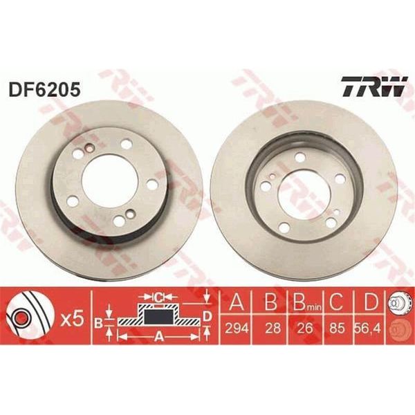 2X Disco Freno Trw DF6205 Per Ssangyong Rexton / Rexton Ii (Gab_) Rexton W-image