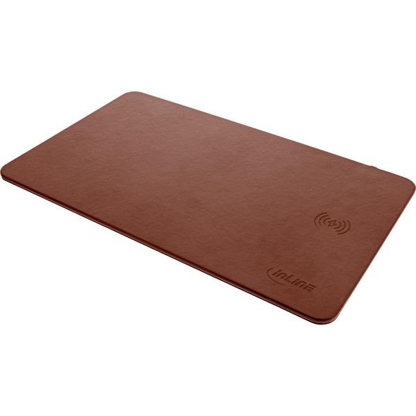 Inline® 55496 Tappetino Per Mouse, Ricarica Wireless (Qi), Pelle Finta, 370X225X7Mm, Marrone-image