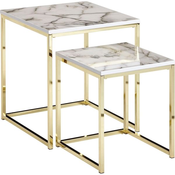 Finebuy Tavolino Di Design Set Di 2 Tavolino Quadrato Effetto Marmo Tavolino Da 2 Pezzi Struttura Del Tavolo Metallo Tavoli Da Soggiorno Piccoli Set Di Tavoli Moderni Tavoli Quadrati-image