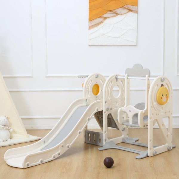 Scivolo Per Bambini Baby Vivo / Scivolo Con Canestro - Quacki In Bianco / Beige-image