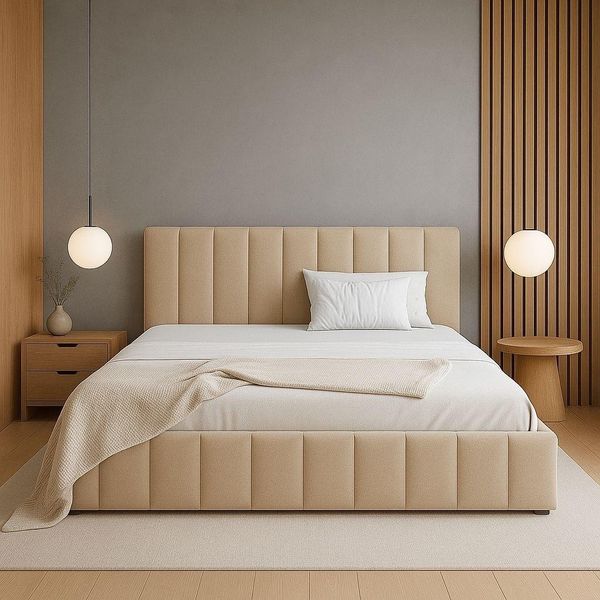 Gutto Letto Imbottito Caramel 200X200 Rete A Doghe Metalliche Letto Velluto Velluto Con Contenitore E Vano Portaoggetti-image