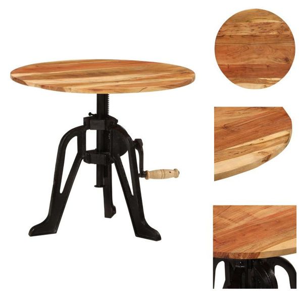 Vidaxl Tavolino 60X(42-62) Cm In Legno Massello Di Acacia E Ghisa - Tavolini-image