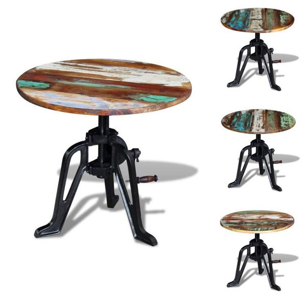 Vidaxl Tavolino In Legno Vecchio In Ghisa 60X(42-63) Cm - Tavolini-image